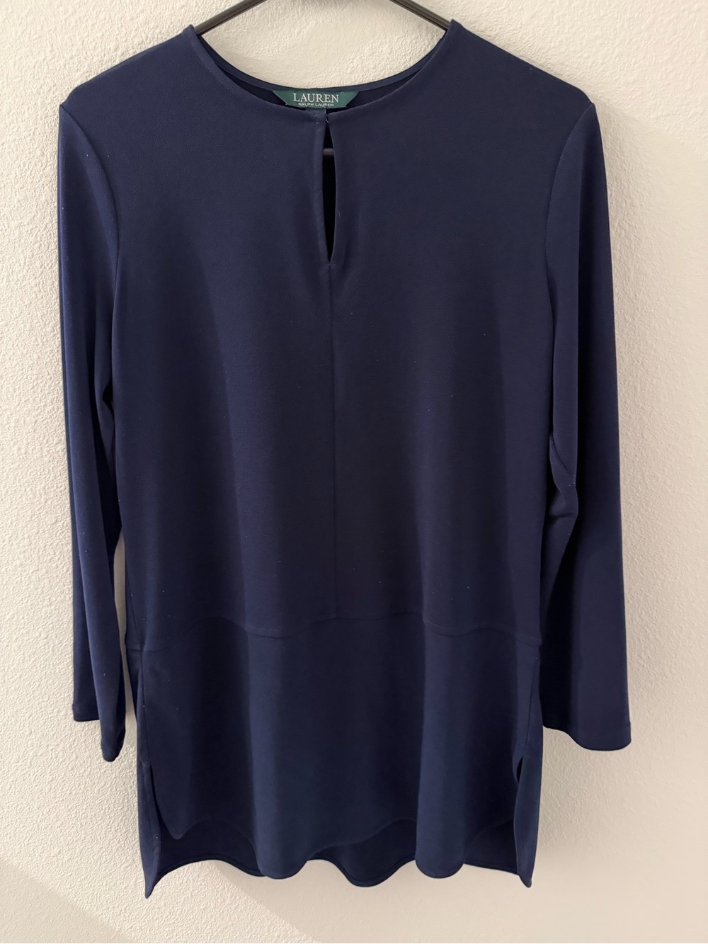Ralph Lauren Navy Long-Sleeve Keyhole Tunic Top